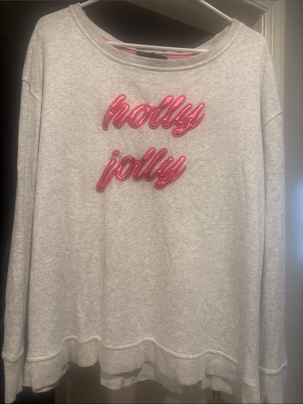 Women’s Cream Pullover Sweatshirt with Pink 'holly jolly' Script